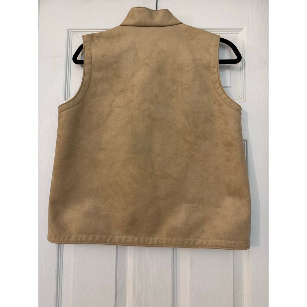 Vintage Talbots Petites Tan Faux Suede Fleece-Lined Zip Vest Size S - Picture 2 of 7
